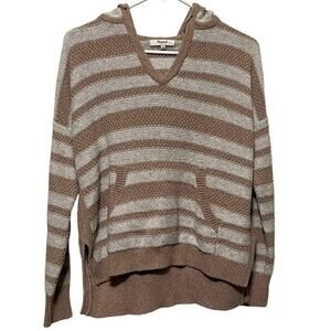 Madewell Brown and White Striped Knit Hoodie